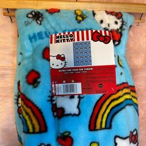 Hello Kitty Blue Blanket with Rainbows and Apples